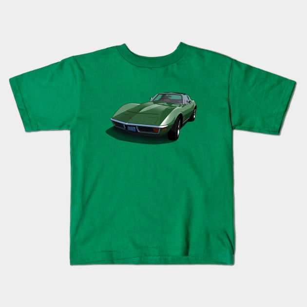 1970 Corvette Stingray in Donnybrooke Green Kids T-Shirt by candcretro